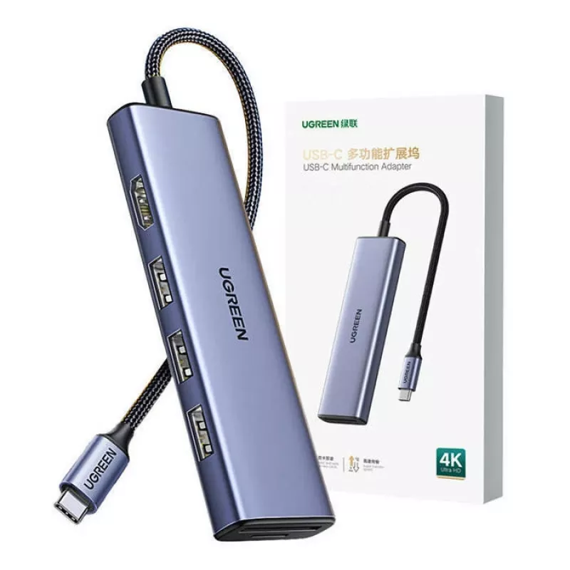 Hub USB Type-C UGREEN 20956A z HDMI i USB 3.0, 5 Gb/s, 4K 3840×2160, srebrny