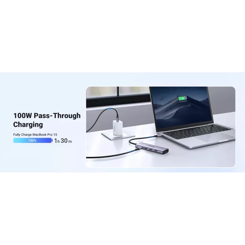 Hub USB Type-C UGREEN 20956A z HDMI i USB 3.0, 5 Gb/s, 4K 3840×2160, srebrny