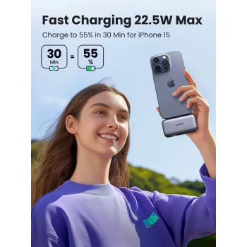 Power bank UGREEN 35338, 5000 mAh, szary, przenośna bateria do smartfonów, ładowanie jednego urządzenia
