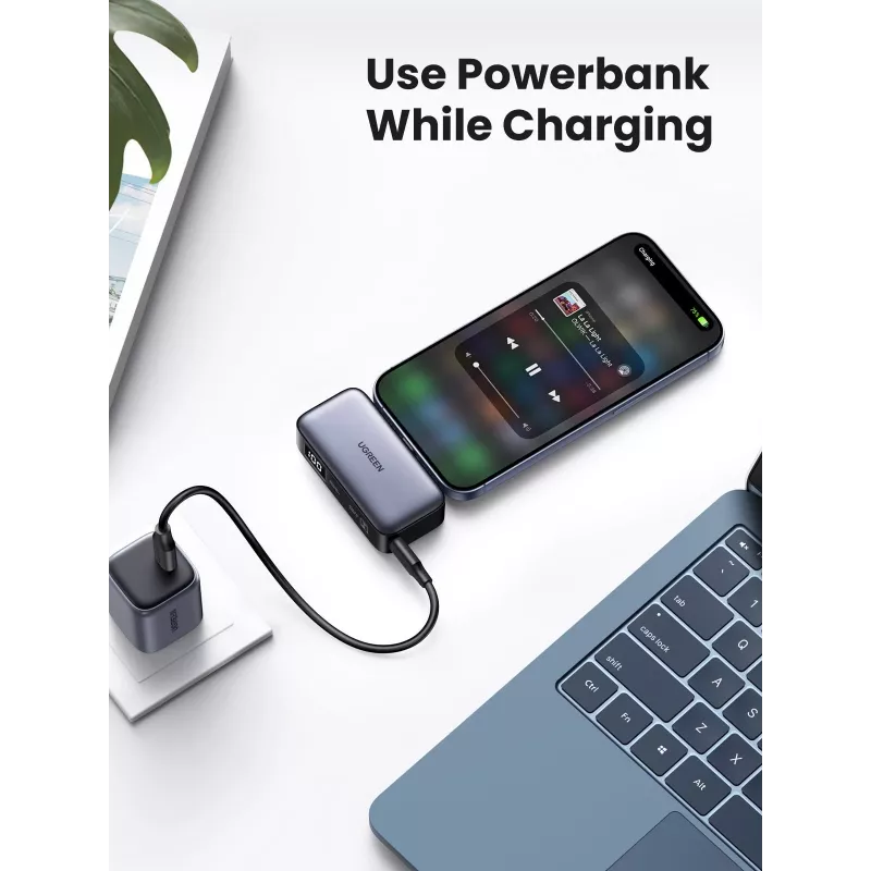 Power bank UGREEN 35338, 5000 mAh, szary, przenośna bateria do smartfonów, ładowanie jednego urządzenia