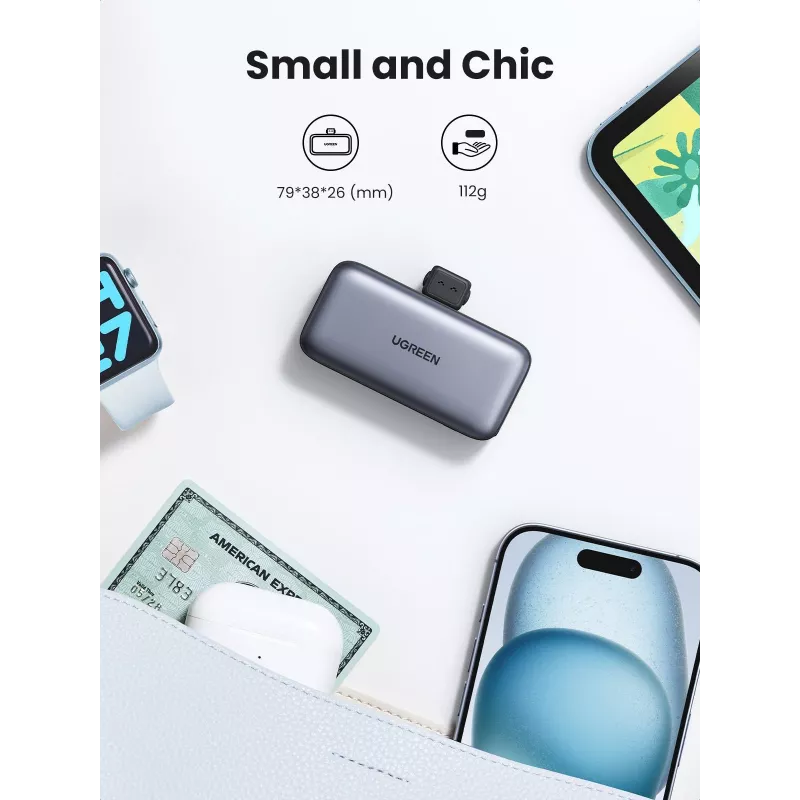 Power bank UGREEN 35338, 5000 mAh, szary, przenośna bateria do smartfonów, ładowanie jednego urządzenia
