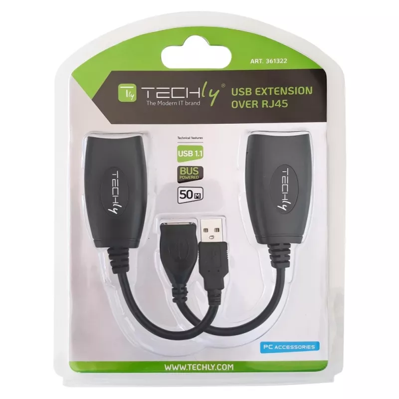 Techly IUSB-EXTENDTY5 adapter złącza kabla USB RJ-45 Czarny