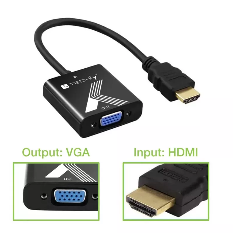 Adapter przejściówka Techly HDMI na VGA czarny 0,1 m 1920x1200 60 Hz