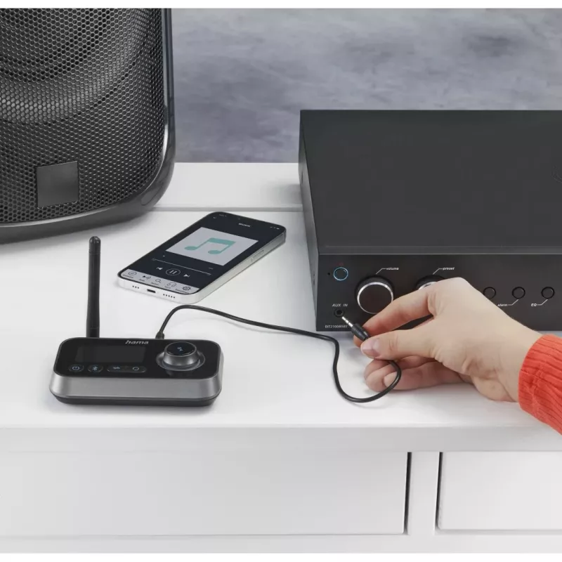 Bezprzewodowy nadajnik/odbiornik audio HAMA Link.it duo 3,5 mm, Bluetooth, zasięg 10 m, zasilany przez USB, czarny