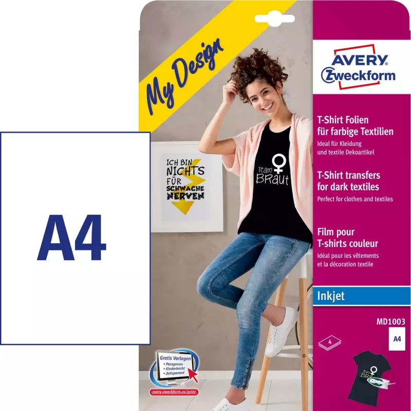 Transfer na odzież Avery MD1003 Inkjet biały 210x297mm 4szt.
