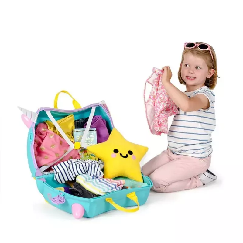 Walizka Trunki Una the Unicorn 4 kółka 18L Różowy Turkusowy Żółty
