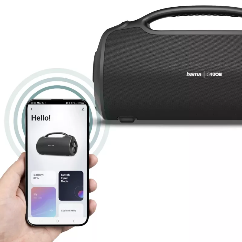 Głośnik imprezowy HAMA UltiMate Pro 120 W, bezprzewodowy Bluetooth, wodoodporny, wbudowany akumulator, ładowanie USB-C