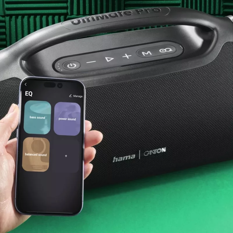 Głośnik imprezowy HAMA UltiMate Pro 120 W, bezprzewodowy Bluetooth, wodoodporny, wbudowany akumulator, ładowanie USB-C