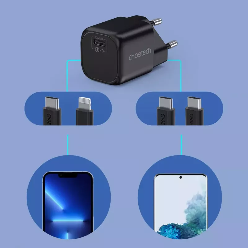 Ładowarka CHOETECH PD5007 30W USB-C Power Delivery szybkie ładowanie telefonów i tabletów