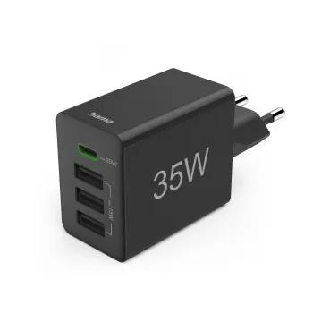 Hama 00201990 ładowarka do urządzeń mobilnych Zestaw słuchawkowy, Powerbank, Smartfon, Tablet Czarny AC Szybkie ładowanie Wewnętrzna
