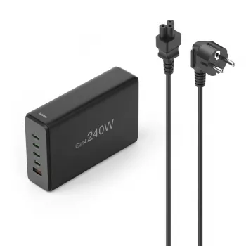 Stacja ładowania HAMA 201977, 240 W łącznie, 4× USB-C, 1× USB-A, czarna