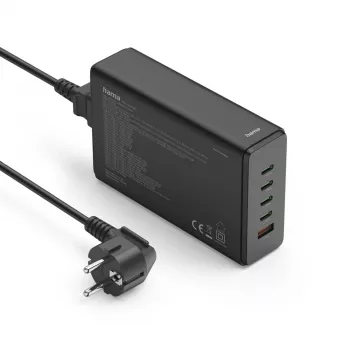 Stacja ładowania HAMA 201977, 240 W łącznie, 4× USB-C, 1× USB-A, czarna