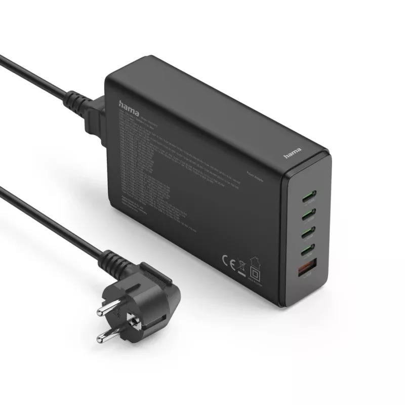 Stacja ładowania HAMA 201977, 240 W łącznie, 4× USB-C, 1× USB-A, czarna