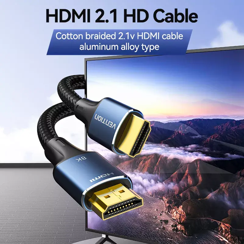 Kabel HDMI Vention 8K 48Gbps HDMI 2.1 Pleciony Bawełniany Męski-Męski 1 m Niebieski Aluminium