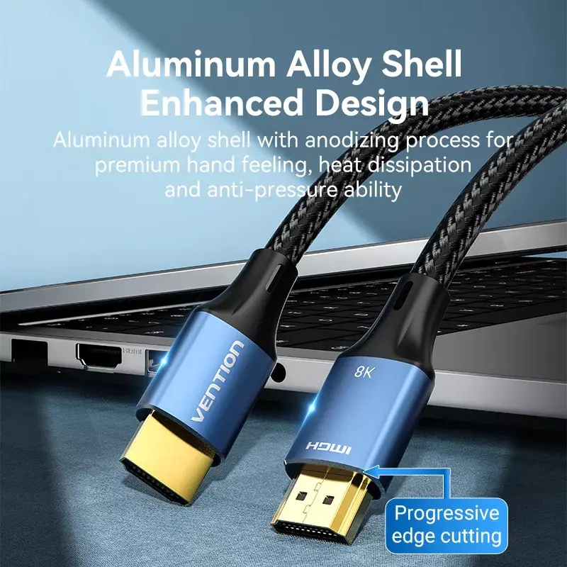 Kabel HDMI Vention 8K 48Gbps HDMI 2.1 Pleciony Bawełniany Męski-Męski 1 m Niebieski Aluminium