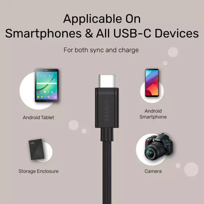 Kabel USB-C do USB-C Unitek Y-C477BK01-2M, USB 3.2 Gen 1, 2 m, 5 Gbit/s, PD 60 W, czarny