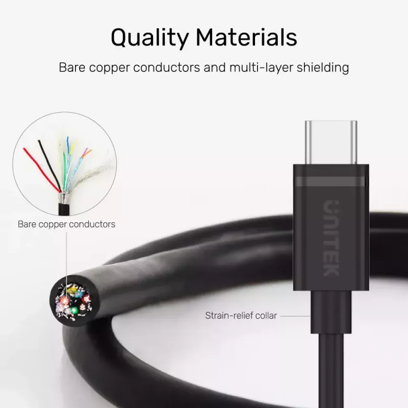 Kabel USB-C do USB-C Unitek Y-C477BK01-2M, USB 3.2 Gen 1, 2 m, 5 Gbit/s, PD 60 W, czarny