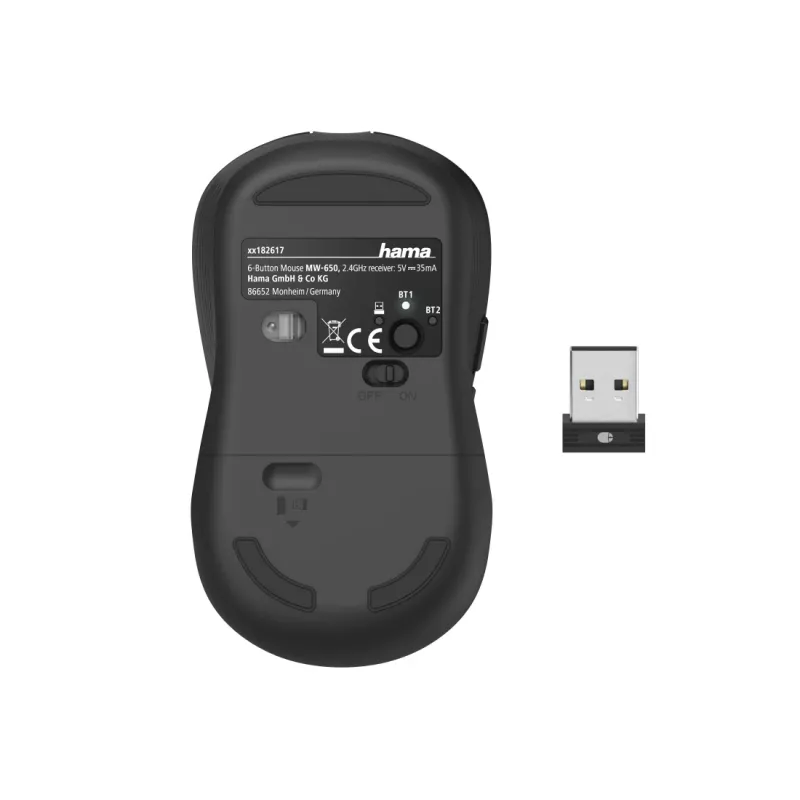 Hama MW-650 mysz biurowa dla prawej ręki Bluetooth + USB Type-A Optyczna 2400 DPI