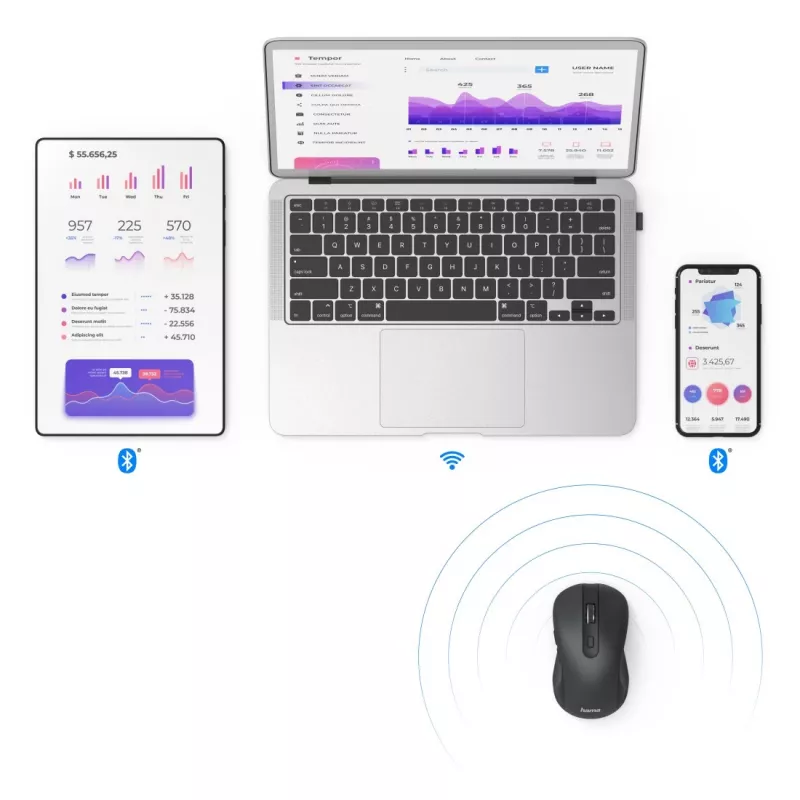 Hama MW-650 mysz biurowa dla prawej ręki Bluetooth + USB Type-A Optyczna 2400 DPI