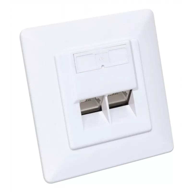 Intellinet 2-Port Cat6 10G Shielded RJ45 Wall Plate Flush Mount with Faceplate, STP, Signal biały RAL9003