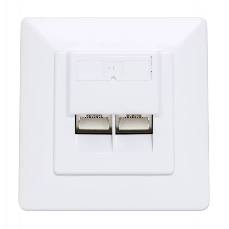 Intellinet 2-Port Cat6 10G Shielded RJ45 Wall Plate Flush Mount with Faceplate, STP, Signal biały RAL9003