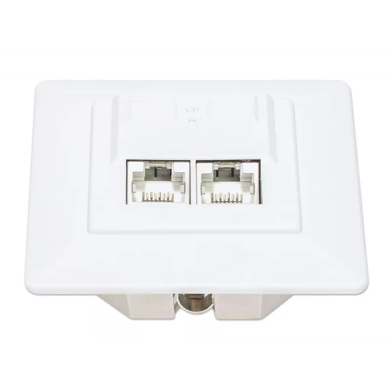 Intellinet 2-Port Cat6 10G Shielded RJ45 Wall Plate Flush Mount with Faceplate, STP, Signal biały RAL9003