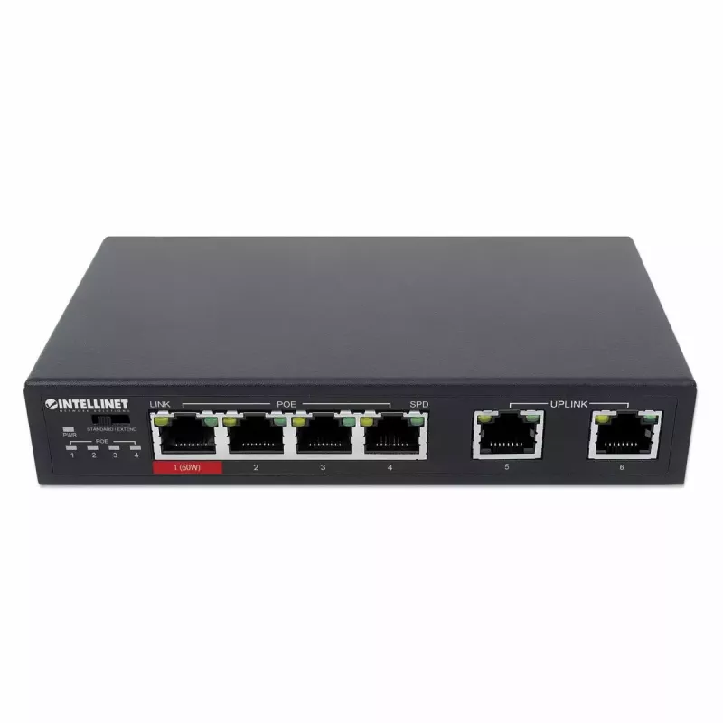 Intellinet 6-portowy przełącznik Fast Ethernet z 4 portami PoE i budżetem mocy 65 W