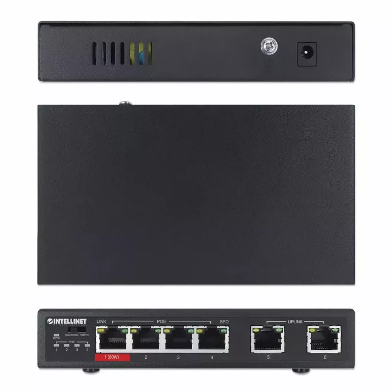 Intellinet 6-portowy przełącznik Fast Ethernet z 4 portami PoE i budżetem mocy 65 W