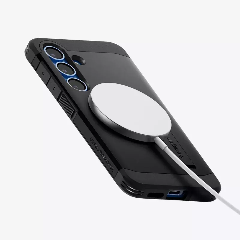 Spigen Galaxy S25 Case Tough Armor AI czarny pokrowiec ze stojakiem biurkowym