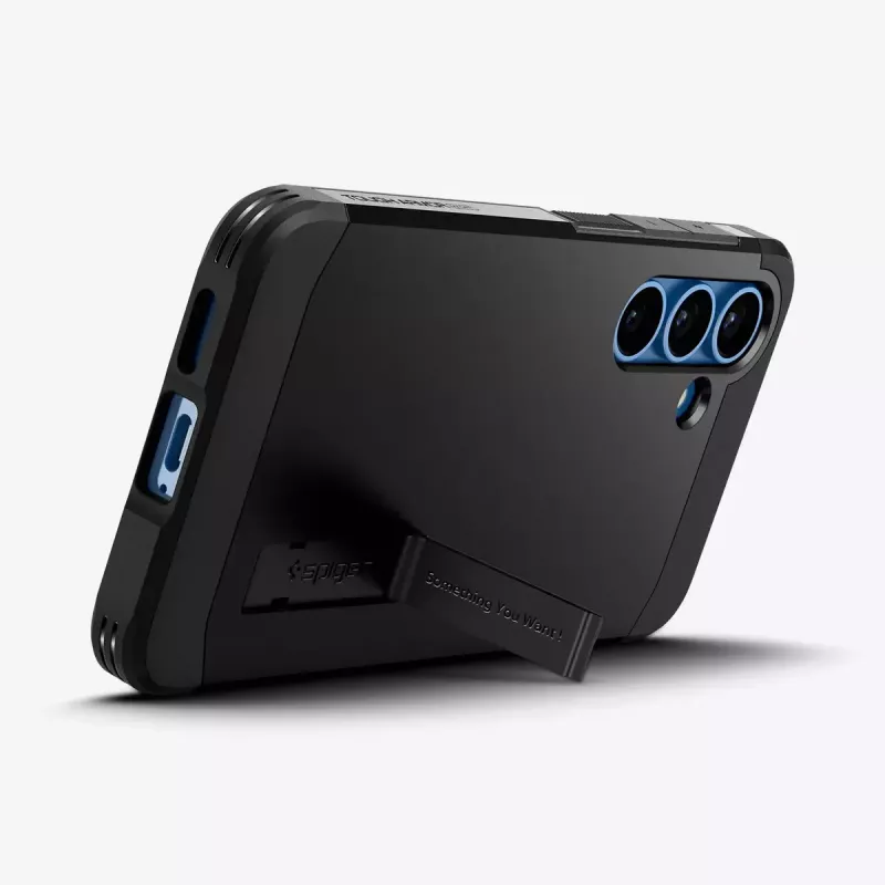 Spigen Galaxy S25 Case Tough Armor AI czarny pokrowiec ze stojakiem biurkowym