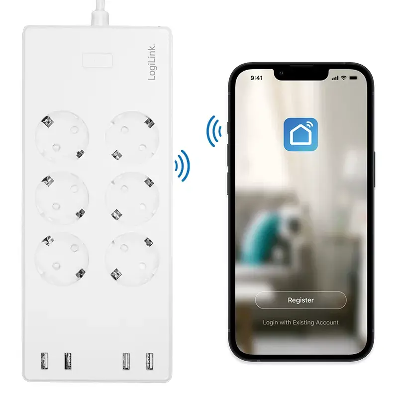 LogiLink Wi-Fi Smart Socket outlet 6-drożne CEE 7/3 4x USB