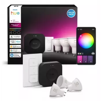 Philips Hue White and colour ambience Zestaw startowy: 3 żarówki GU10 + ściemniacz + Bridge Pro