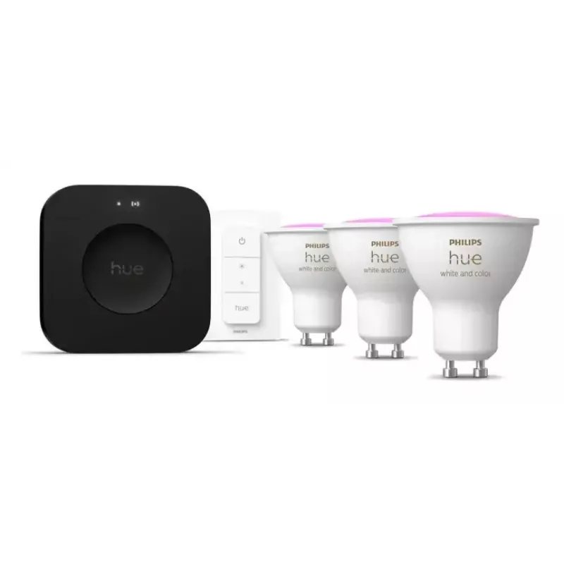 Philips Hue White and colour ambience Zestaw startowy: 3 żarówki GU10 + ściemniacz + Bridge Pro