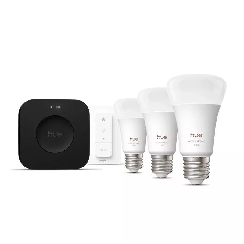 Zestaw startowy Philips Hue White and Colour Ambience — 3 inteligentne żarówki E27, ściemniacz, Bridge Pro, Bluetooth/Zigbee