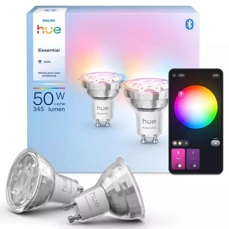 Philips Hue White and colour ambience Essential GU10 – inteligentny reflektor punktowy – 345 lm – 4,7 W – zestaw 2 sztuk