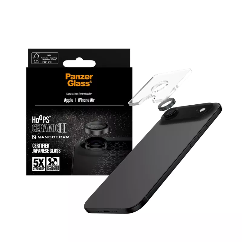 PanzerGlass Hoops Ceramic II ochrona obiektywu aparatu iPhone Air odporna na zarysowania i wstrząsy czarna