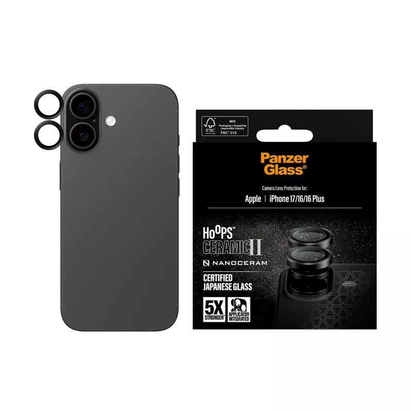 Ochronnik obiektywu aparatu PanzerGlass Hoops Ceramic II do iPhone 17 16 16 Plus odporny na zarysowania i wstrząsy