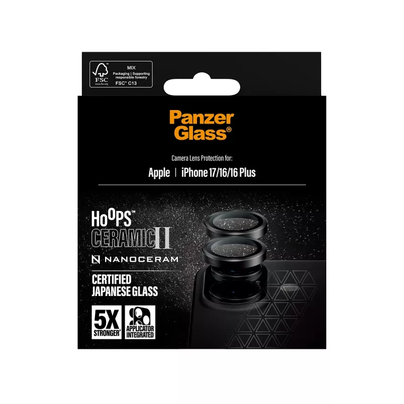 Ochronnik obiektywu aparatu PanzerGlass Hoops Ceramic II do iPhone 17 16 16 Plus odporny na zarysowania i wstrząsy