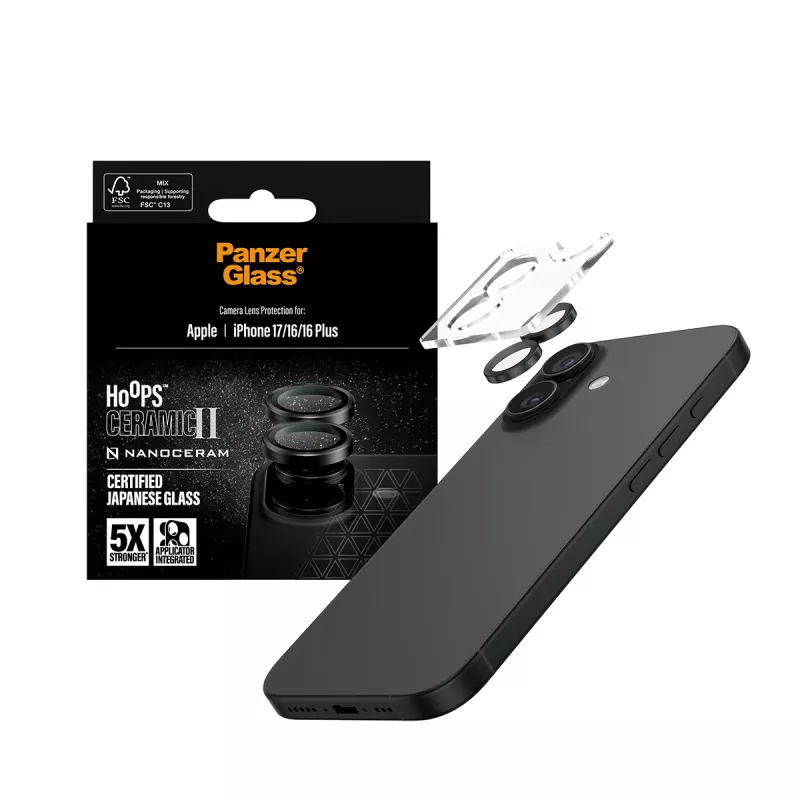 Ochronnik obiektywu aparatu PanzerGlass Hoops Ceramic II do iPhone 17 16 16 Plus odporny na zarysowania i wstrząsy