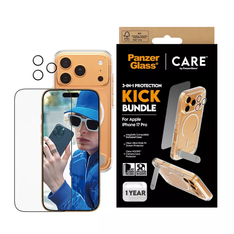 Etui ochronne PanzerGlass CARE Feature Kick 3w1 do iPhone 17 Pro ze szklaną osłoną obiektywu