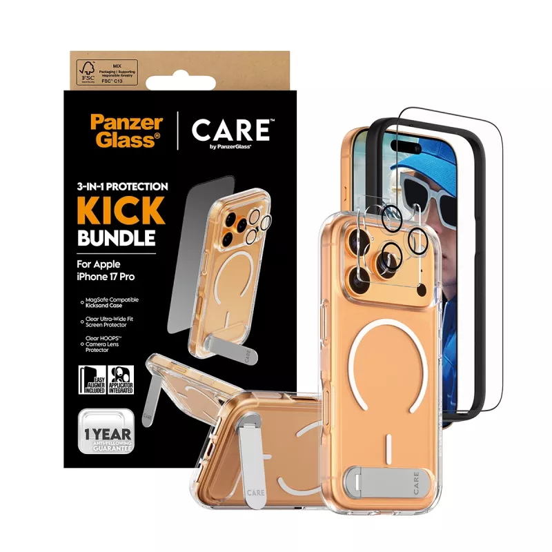Etui ochronne PanzerGlass CARE Feature Kick 3w1 do iPhone 17 Pro ze szklaną osłoną obiektywu