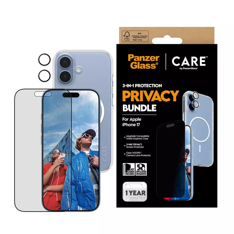 Etui ochronne PanzerGlass Case CARE do iPhone'a 17 z funkcją prywatności, funkcjonalność 3-w-1