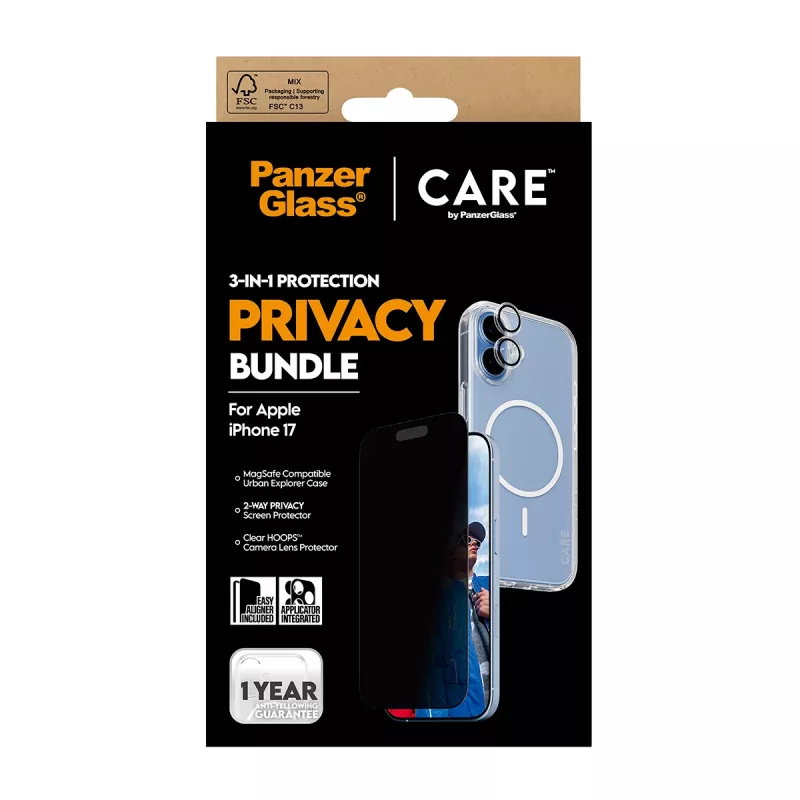 Etui ochronne PanzerGlass Case CARE do iPhone'a 17 z funkcją prywatności, funkcjonalność 3-w-1