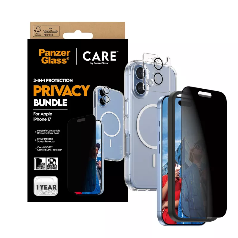 Etui ochronne PanzerGlass Case CARE do iPhone'a 17 z funkcją prywatności, funkcjonalność 3-w-1