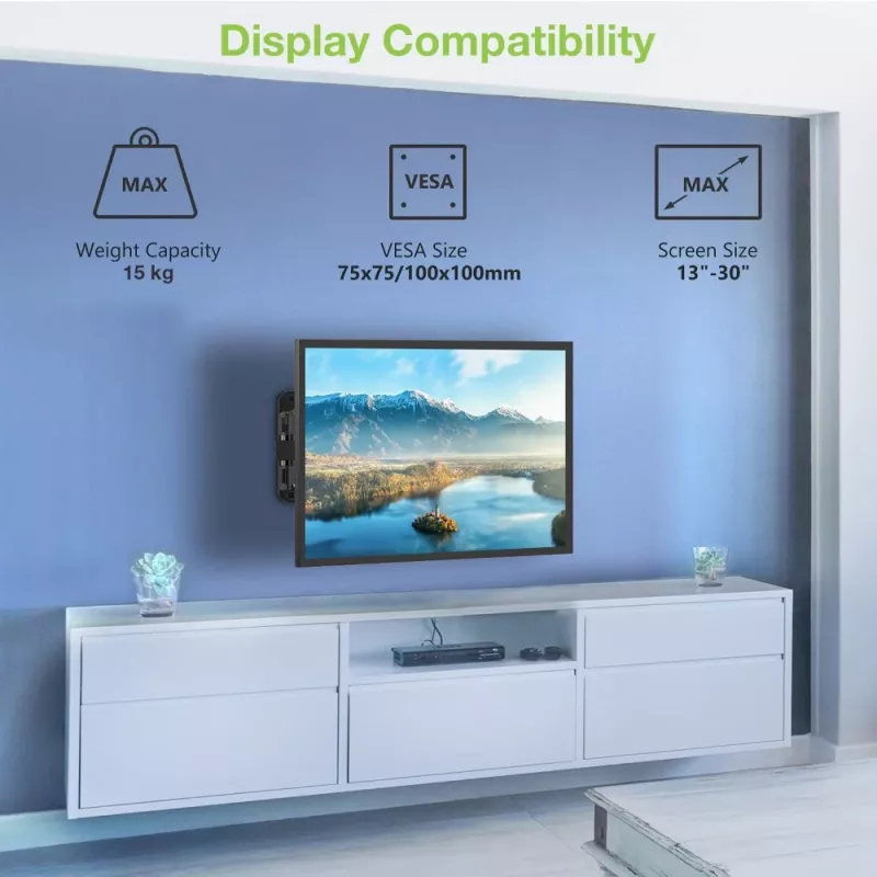 Uniwersalny uchwyt ścienny Techly do telewizorów LED/LCD 13-30 cali, uchylny, z 2 przegubami, czarny, ICA-LCD 923B