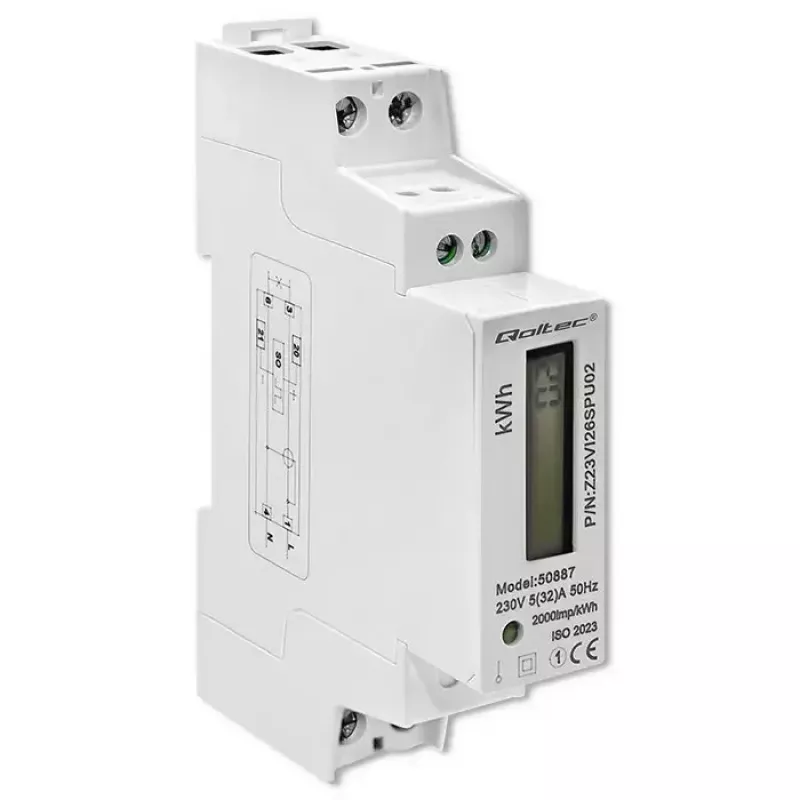 Jednofazowy licznik energii elektrycznej QOLTEC 50887 230 V LCD cienki