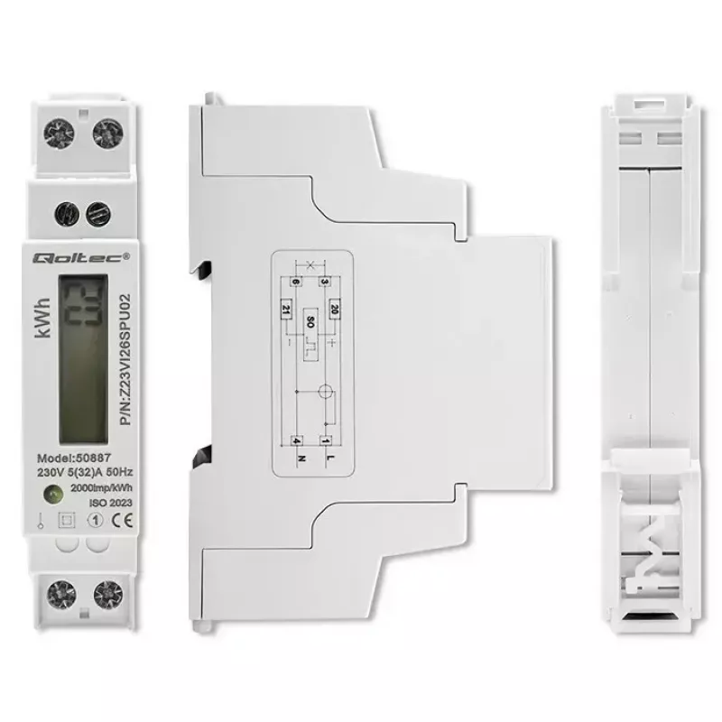 Jednofazowy licznik energii elektrycznej QOLTEC 50887 230 V LCD cienki
