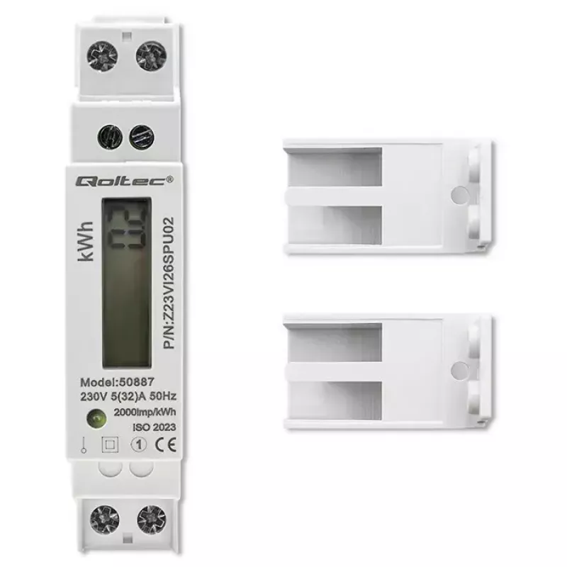 Jednofazowy licznik energii elektrycznej QOLTEC 50887 230 V LCD cienki