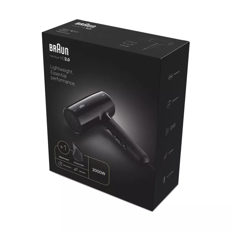 Suszarka do włosów Braun HD2.0 2000W Czarna Przewód 1,95 m
