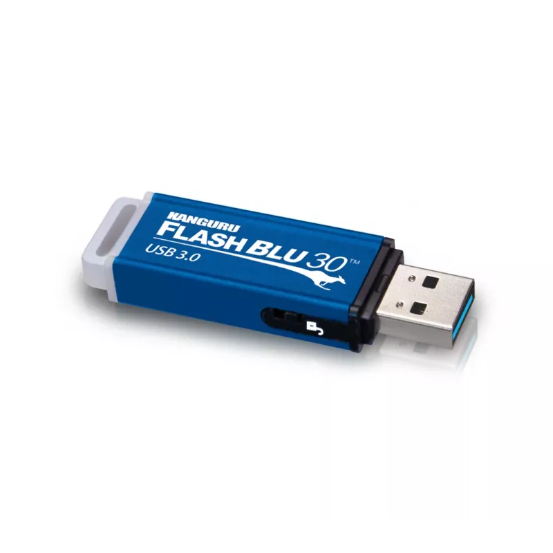 Kanguru FlashBlu30 SuperSpeed USB3.0 64 GB | Bezpieczny pendrive | Fizyczny przełącznik ochrony przed zapisem | Kompatybilny z Windows „Ready Boost”